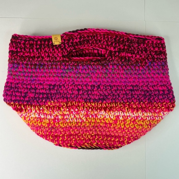 Handcrafted Multicolor Crochet Scrap Woven Tote Bag Basket Storage Handmade Knit - Picture 13 of 17
